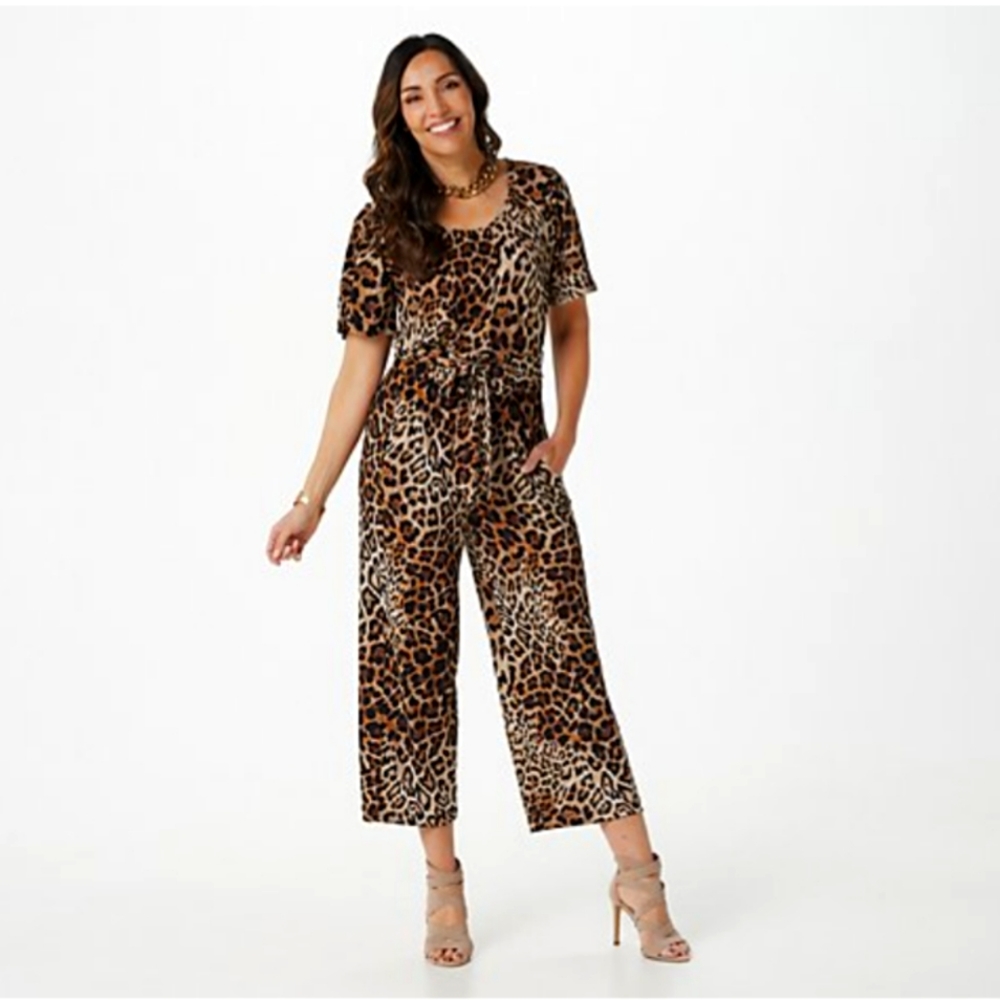 NEW Animal Print Jumpsuit Susan Graves Liquid Knit Silky Soft Fabric 3X PETITE